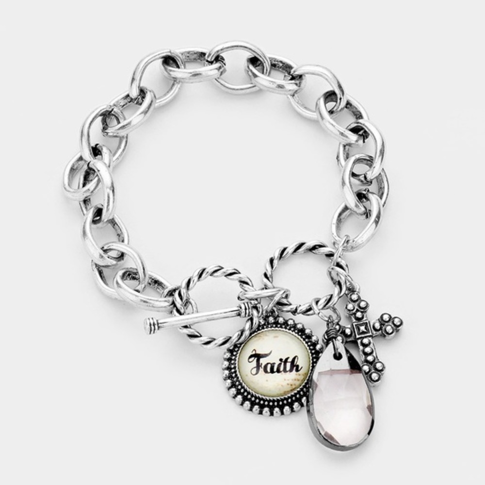 Silver Faith message charm bracelet
